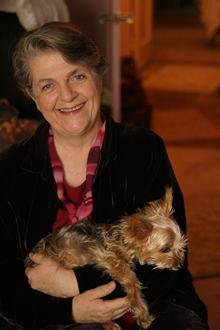 Photo of Barbara Sher holding her Yorkie.